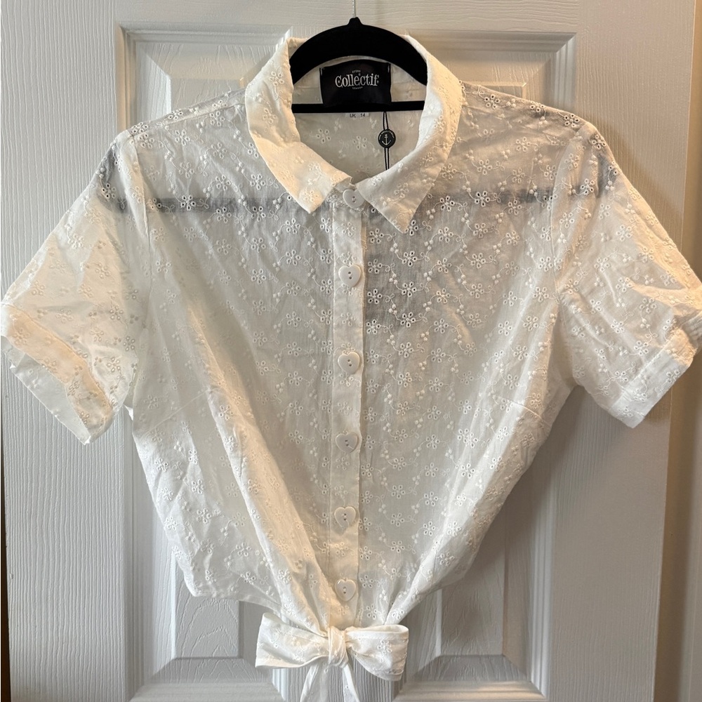 Collectif Mainline Sammy Broderie Anglaise Tie Blouse